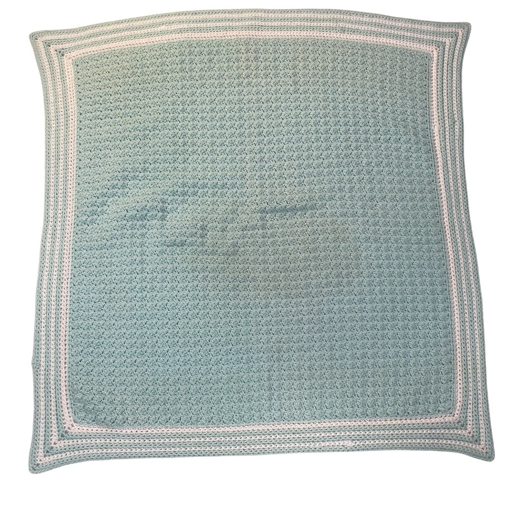 Handmade Baby Blanket‎ Mint Green Knit 29x30 Nursery Soft Crochet Unisex